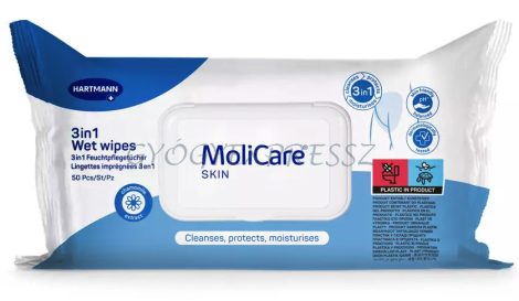 MOLICARE SKIN 3 az 1-ben Nedves törlőkendő 50 db 