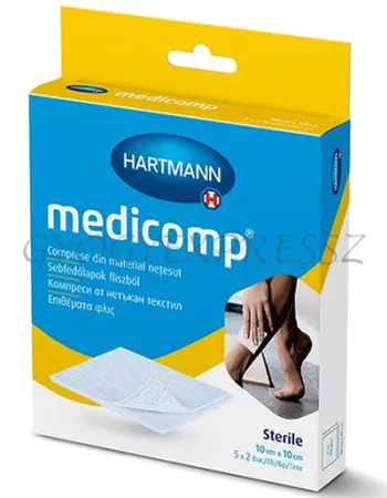MEDICOMP 10 x 10 cm Flíz alapanyagú steril sebfedő lap 10 db