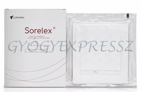 SORELEX 10 x 10 cm Steril szívó-öblítő hatású hidroaktív kötszer antiszeptikummal