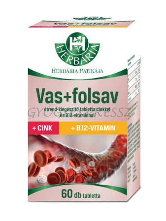 HERBÁRIA Vas+folsav étrend-kiegészítő tabletta cinkkel és B12-vitaminnal 60 db
