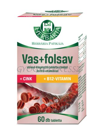 HERBÁRIA Vas+folsav étrend-kiegészítő tabletta cinkkel és B12-vitaminnal 60 db