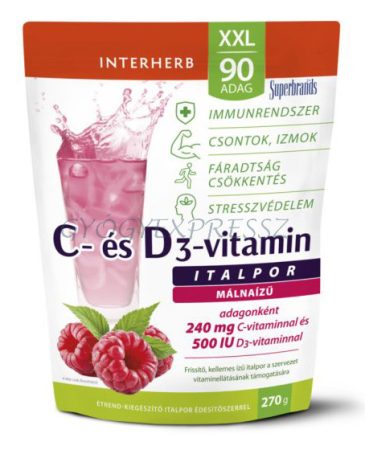 INTERHERB XXL C és D3 VITAMIN Málna ízű Italpor  90 adag