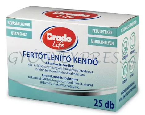BRADOLIFE Kézfertőtlenítő törlőkendő egyenként csomagolt 25 db