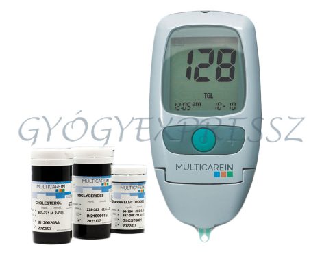 MULTICARE IN Vércukor-koleszterin-trigliceridmérő készülék tesztcsíkokkal MULTICARE IN Vércukor-koleszterin-trigliceridmérő készülék tesztcsíkokkal